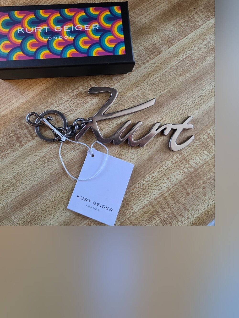 Kurt Geiger NWT "KURT" Silver Keychain/Bag Charm NIB